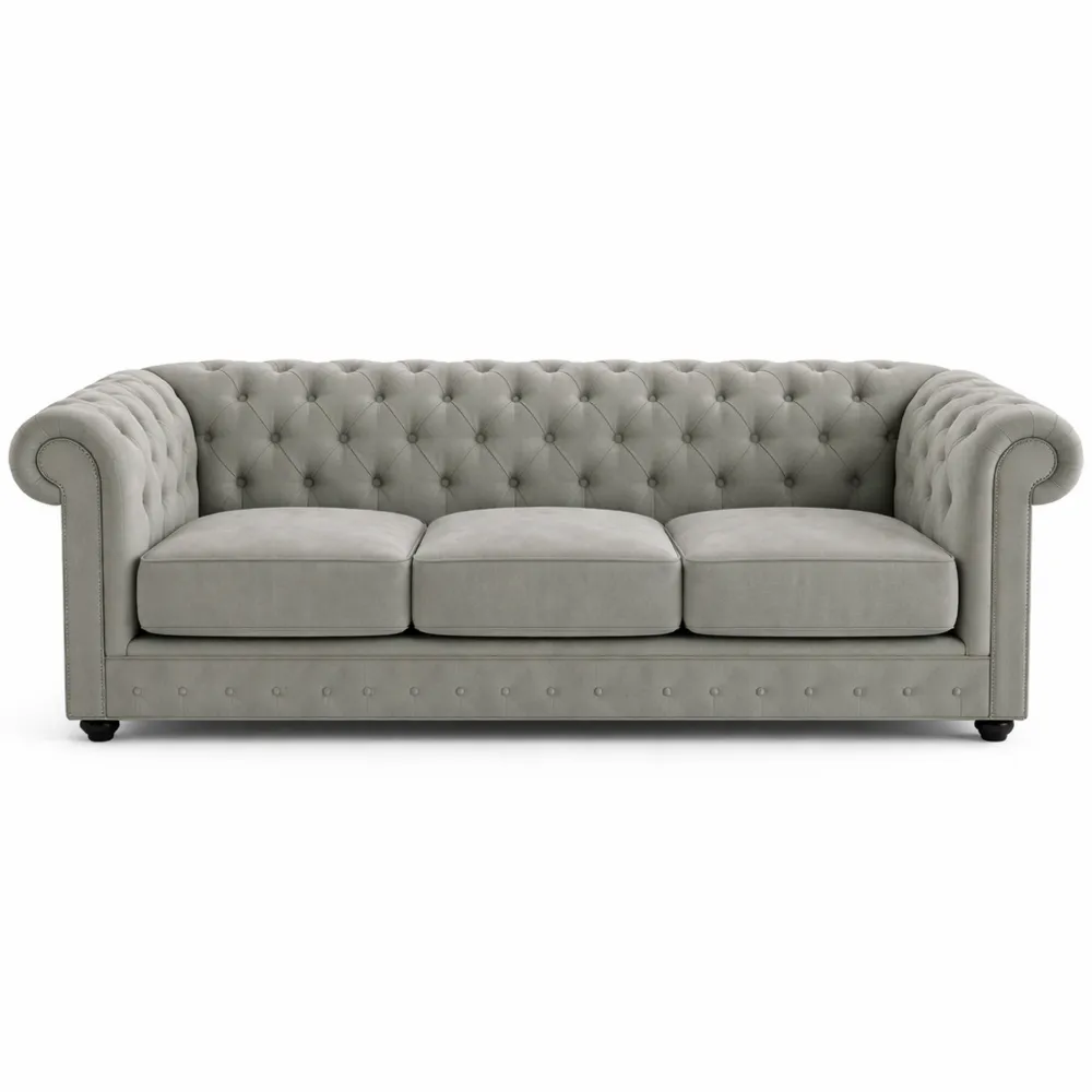 Canapé 3 Places en Velours Gris Clair