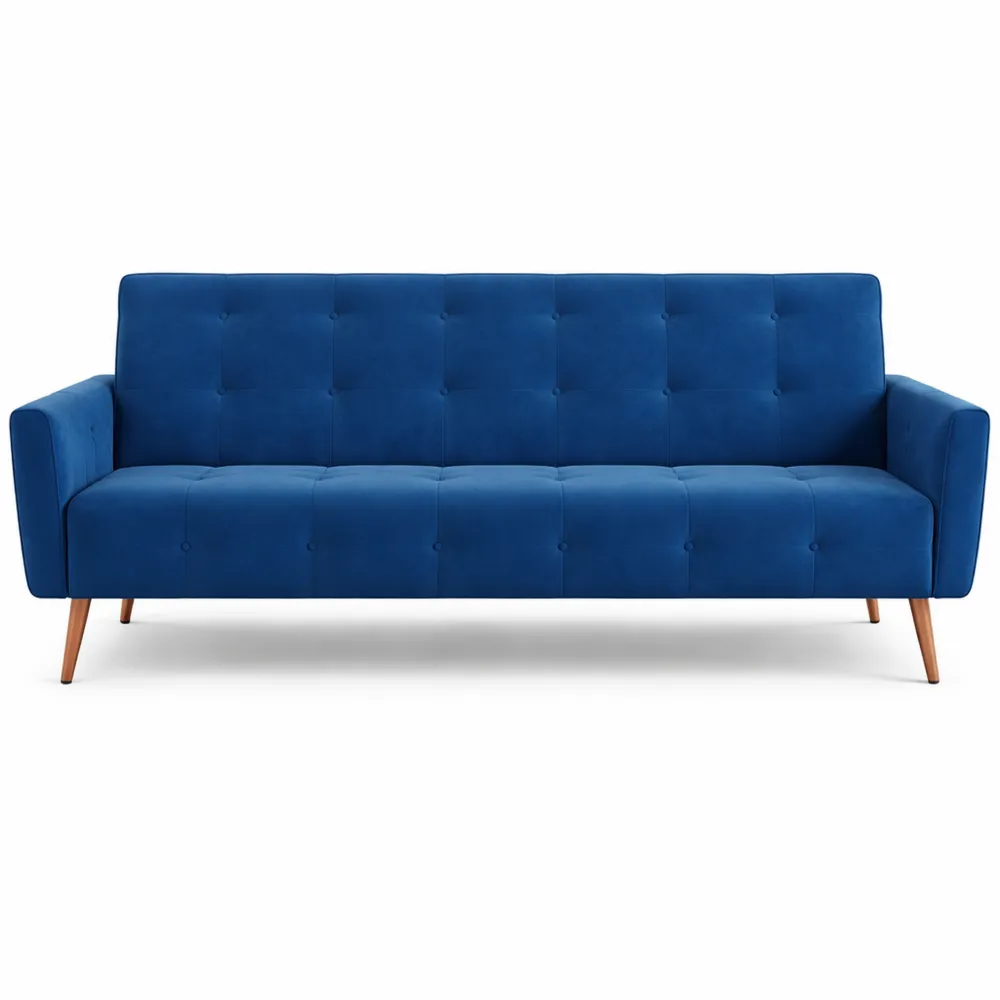 Canapé Convertible 3 Places en Velours Bleu