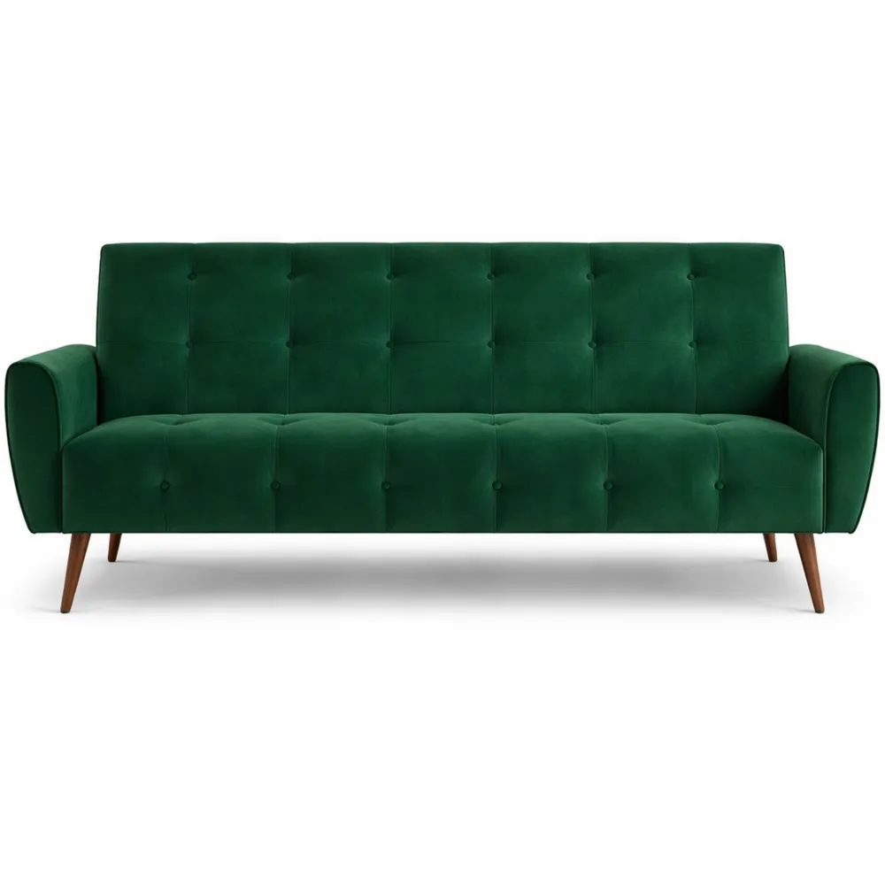 Canapé Lit 3 Places en Velours Vert