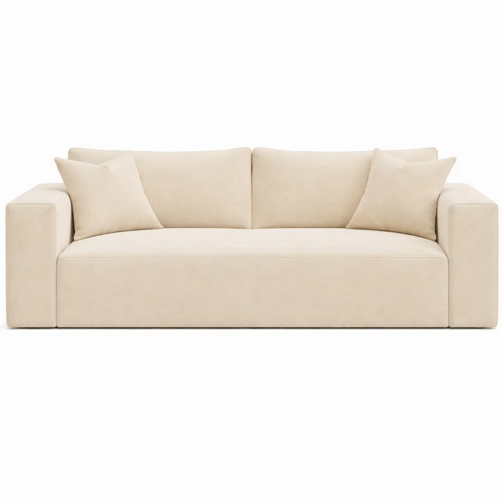 Canapé-lit 3 places en velours côtelé beige avec matelas mémoire de forme