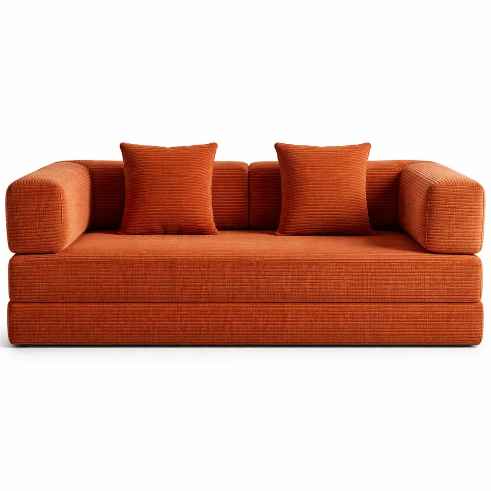 Canapé Convertible 3 Places en Velours Côtelé, Modulable en Lit, Confort et Élégance