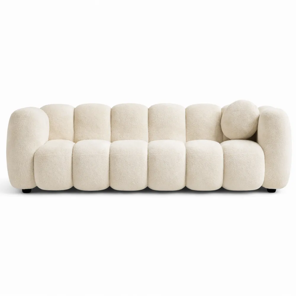 Canapé 3 Places Coquillage en Tissu Bouclette Blanc