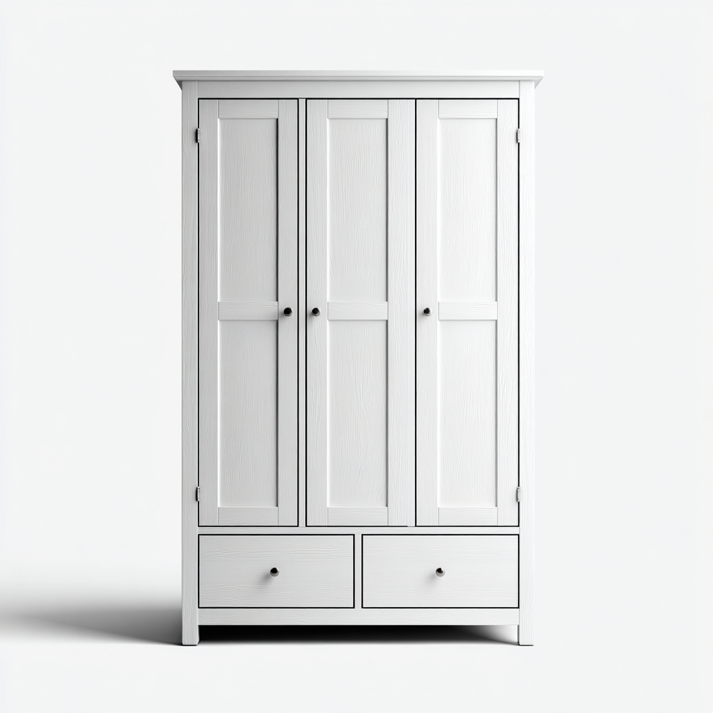 Armario de tres puertas con dos cajones inferiores 135x55x190 cm - blanco - diseño clásico-Sofauploft