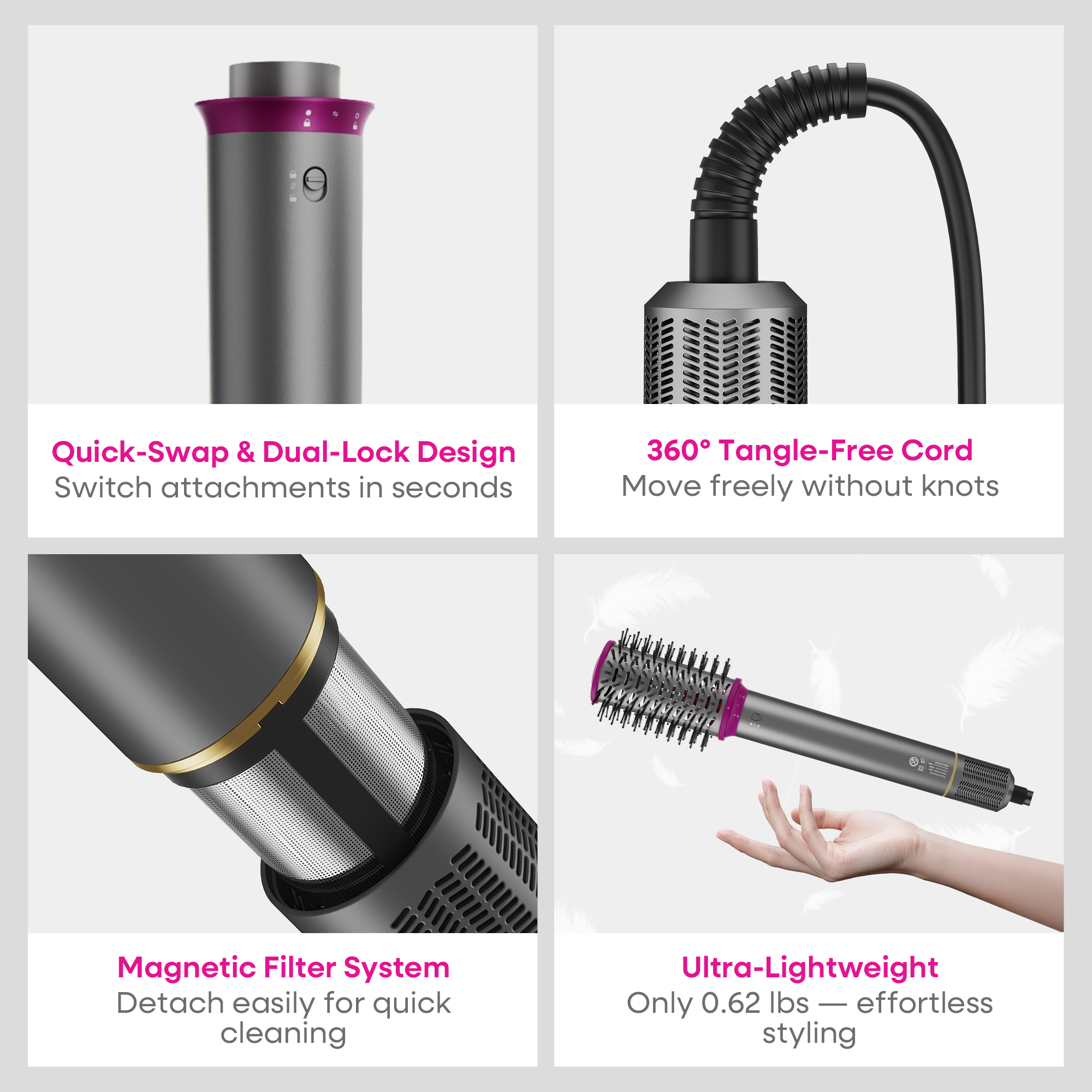 Okaydeer 7-in-1 Hair Dryer with Auto Wrap Curlers,Gray