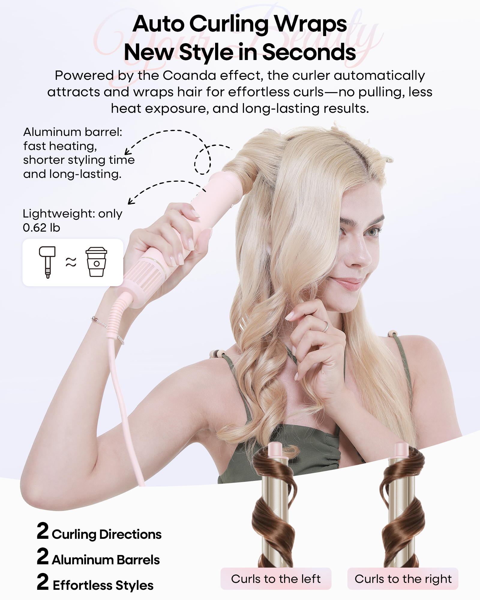 Okaydeer 7-in-1 Hair Dryer Brush with Auto Wrap Curlers,Pink