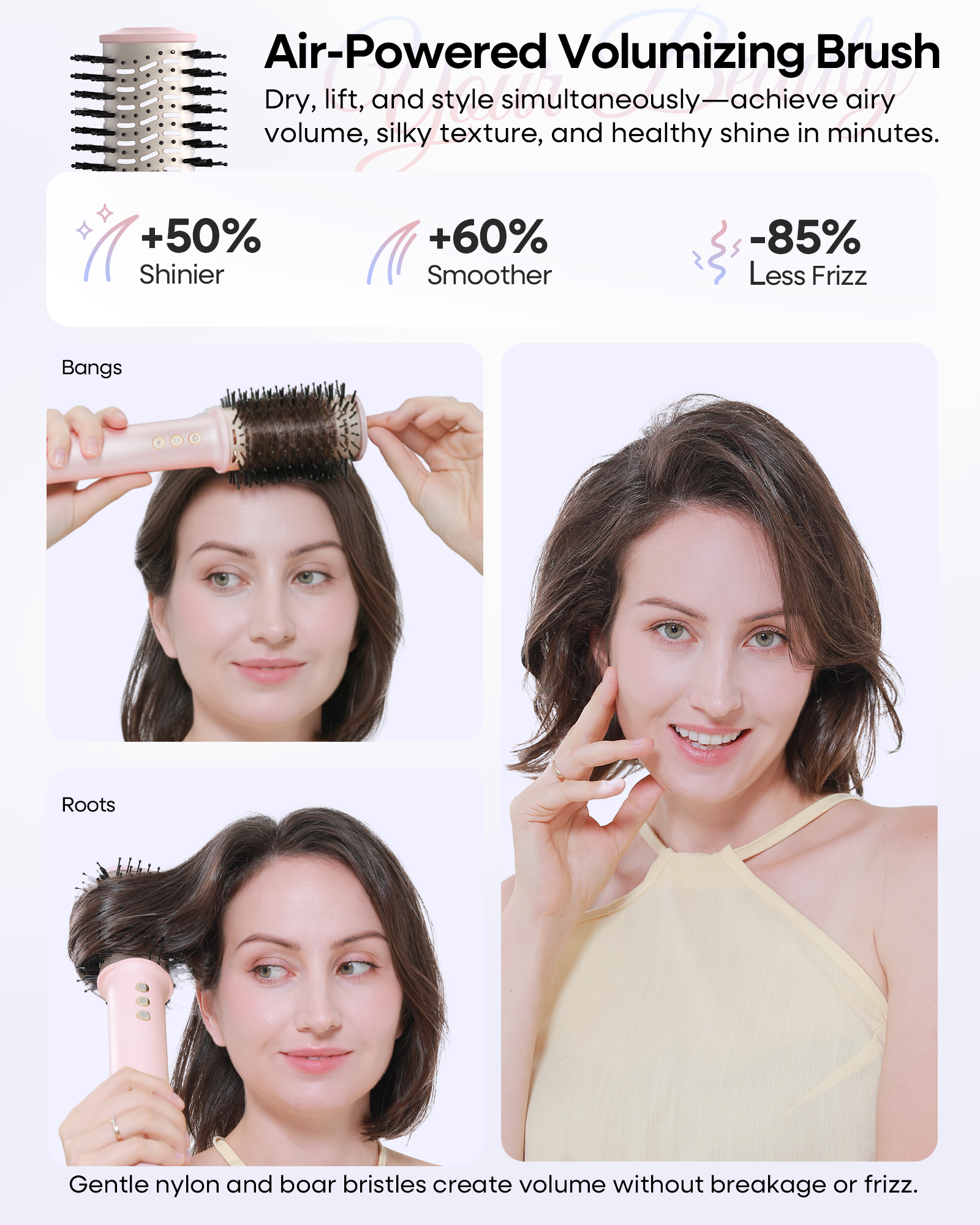 Okaydeer 7-in-1 Hair Dryer Brush with Auto Wrap Curlers,Pink