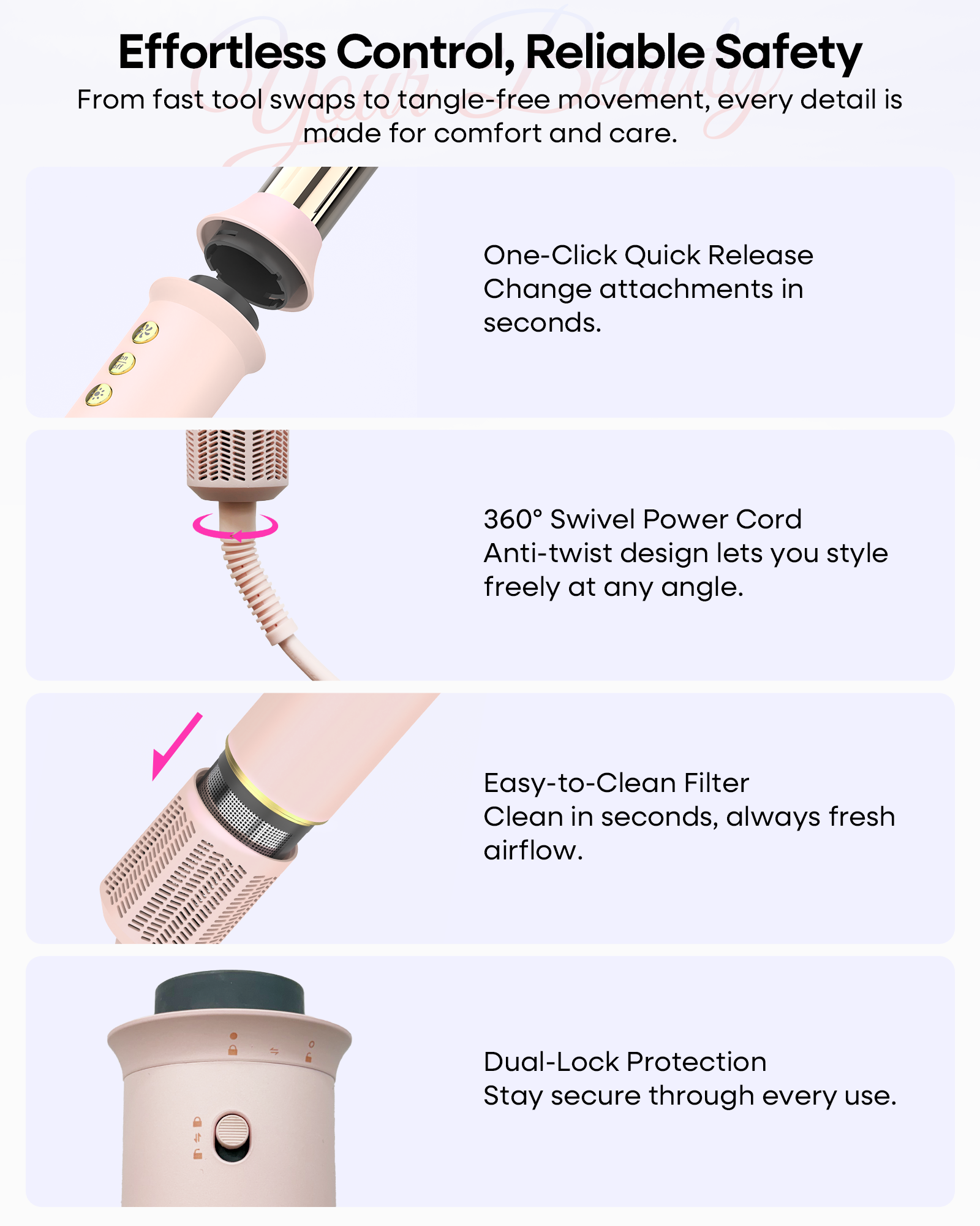 Okaydeer 7-in-1 Hair Dryer Brush with Auto Wrap Curlers,Pink