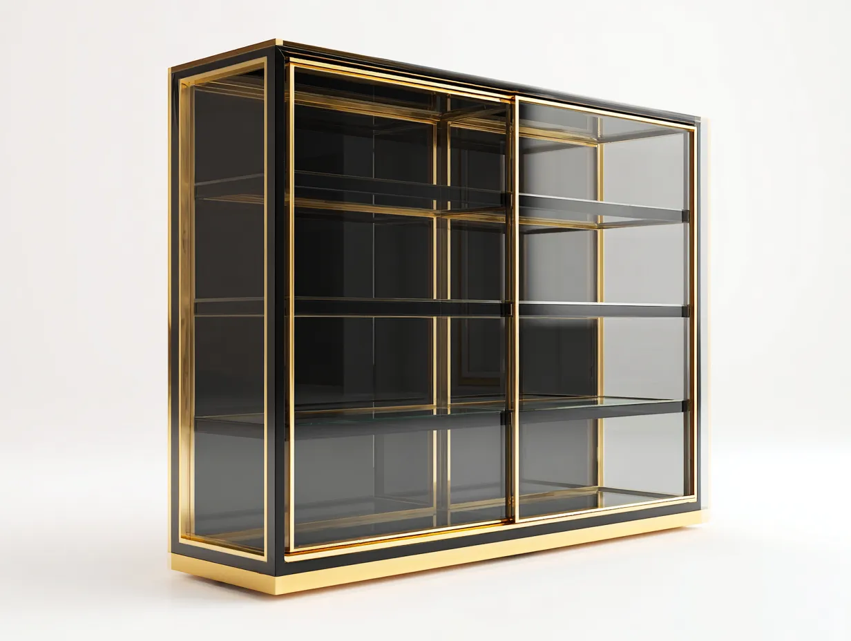 Vetrina - vetro-metallo - 168x45x178 cm - Nero-Oro - stile moderno-Sofamyhaus