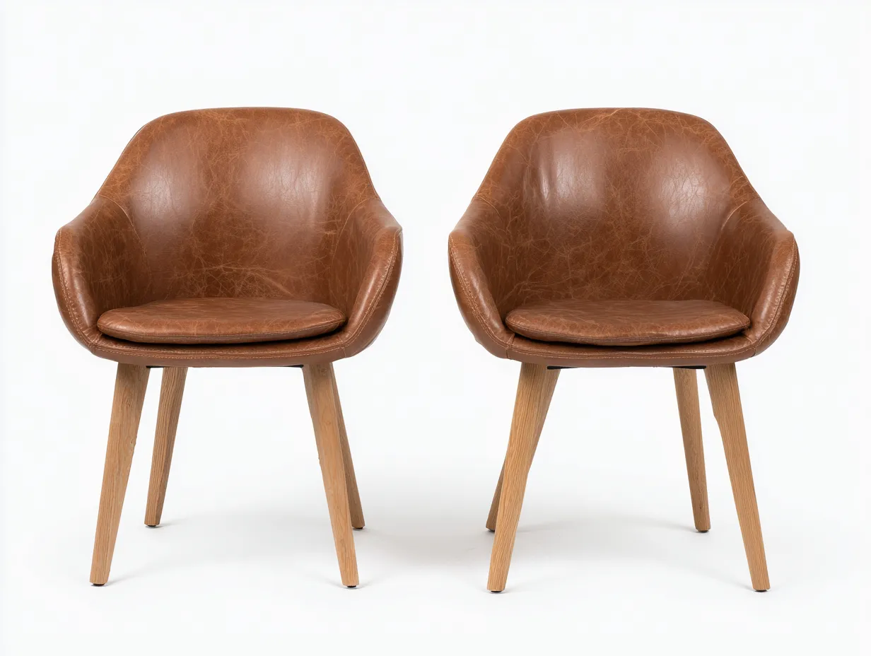 Sedia da pranzo - legno massello-ecopelle - 56x58x81 cm - Marrone-Naturale - stile moderno-Sofamyhaus