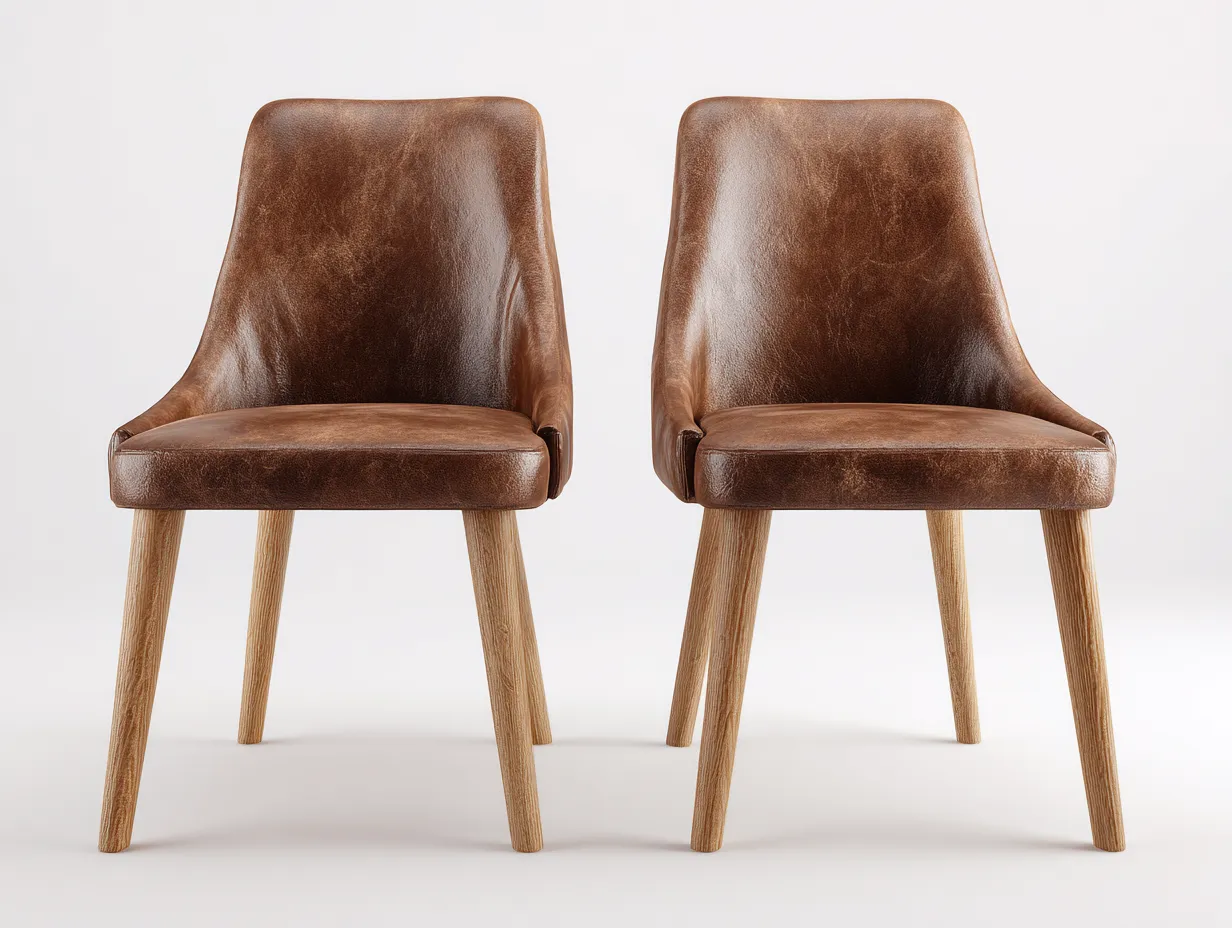 Sedia da pranzo - legno massello-ecopelle - 52x55x80 cm - Marrone-Naturale - stile contemporaneo-Sofamyhaus