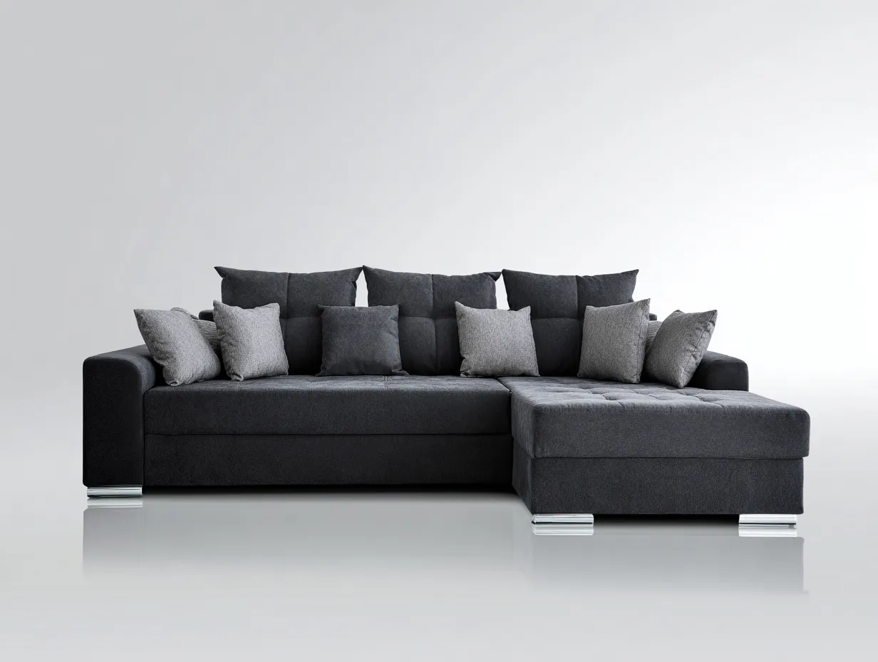 Sofá rinconero tapizado en tela con chaise longue 280x165x88 cm - gris oscuro - estilo contemporáneo y confort amplio-Cozygoly