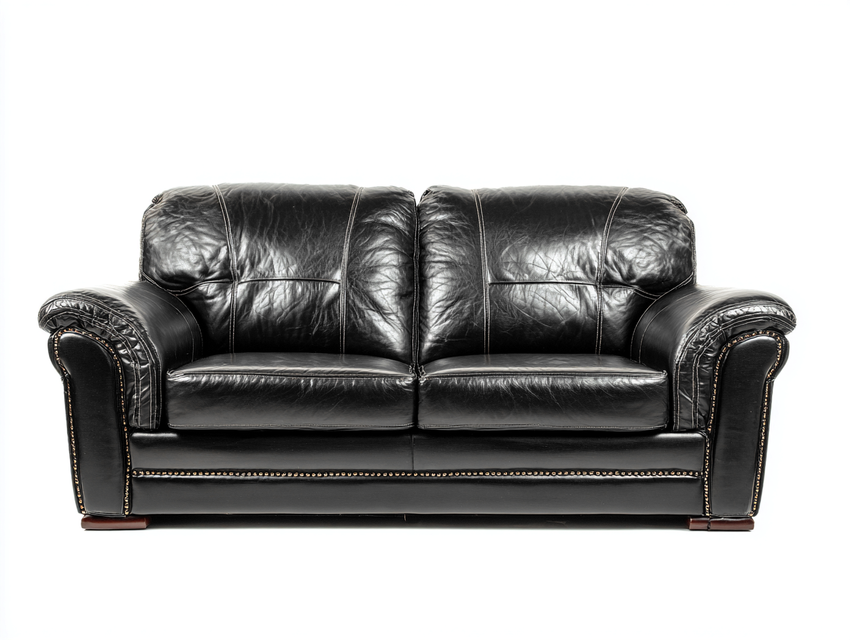 Sofá 2 plazas tapizado en piel auténtica 170x95x90 cm - negro - diseño clásico para salón-Cozygoly