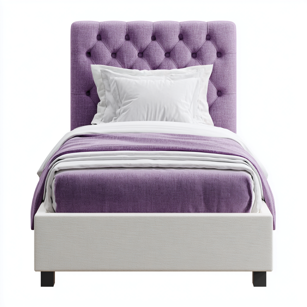 Cama individual tapizada con cabecero capitoné 200x90x120 cm - Morada - Diseño elegante-Cozygoly