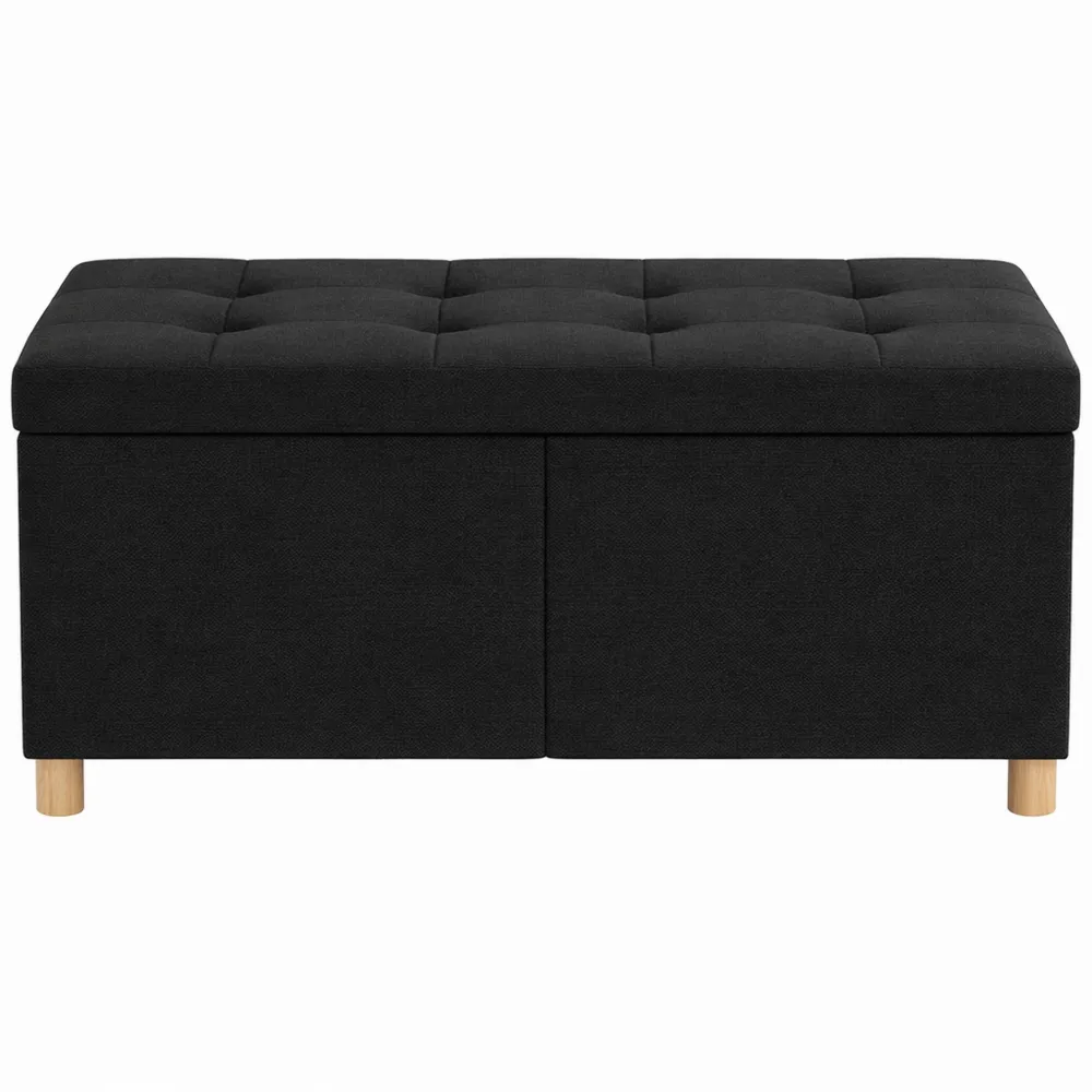 Banc de rangement pliable avec espace de stockage, couleur noire, dimensions 76 x 38 x 38 cm