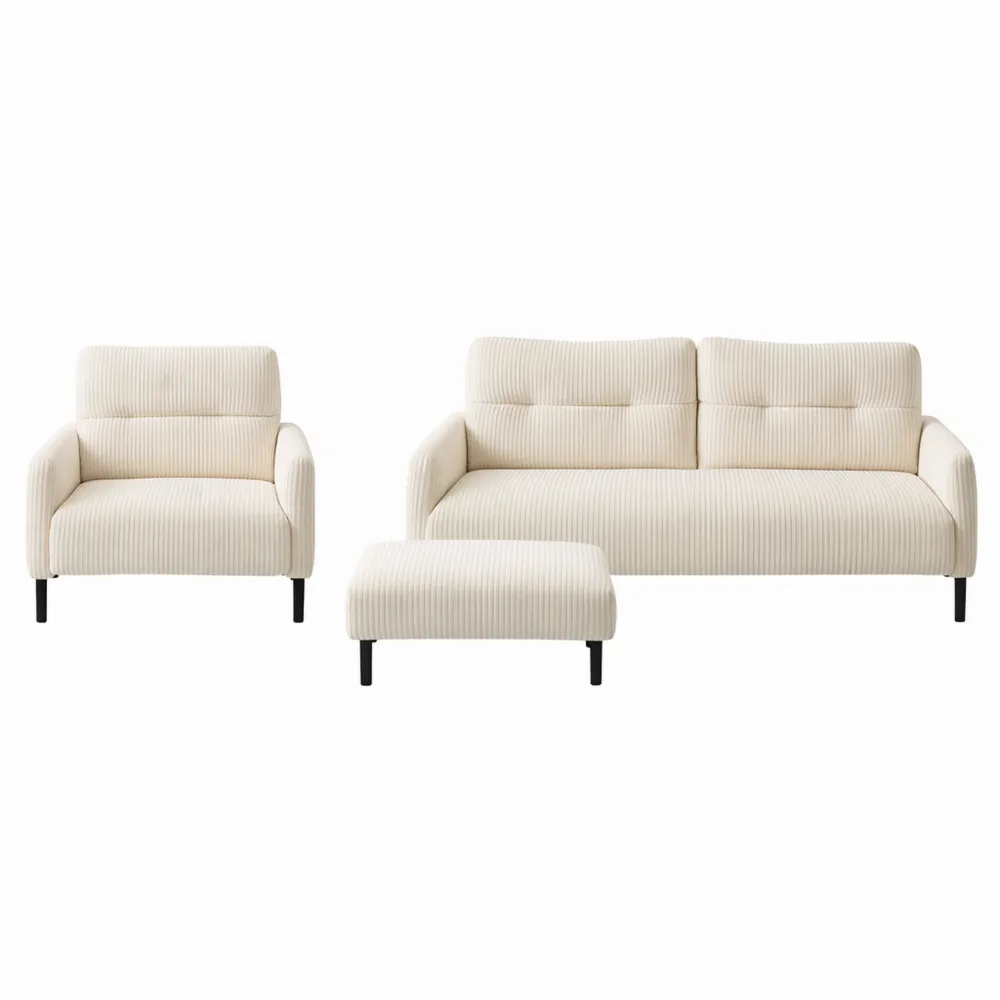 Canapé Modulable Beige avec Fauteuil et Tabouret