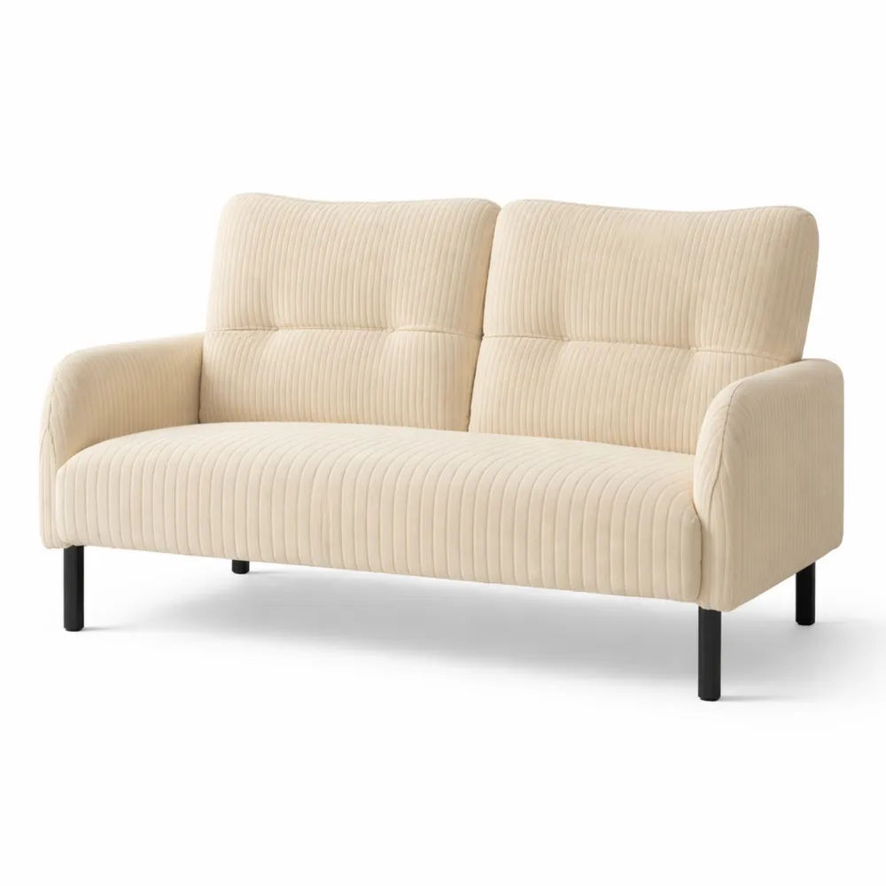 Canapé 2 Places Velours Côtelé avec Dossier Haut et Pieds Métal