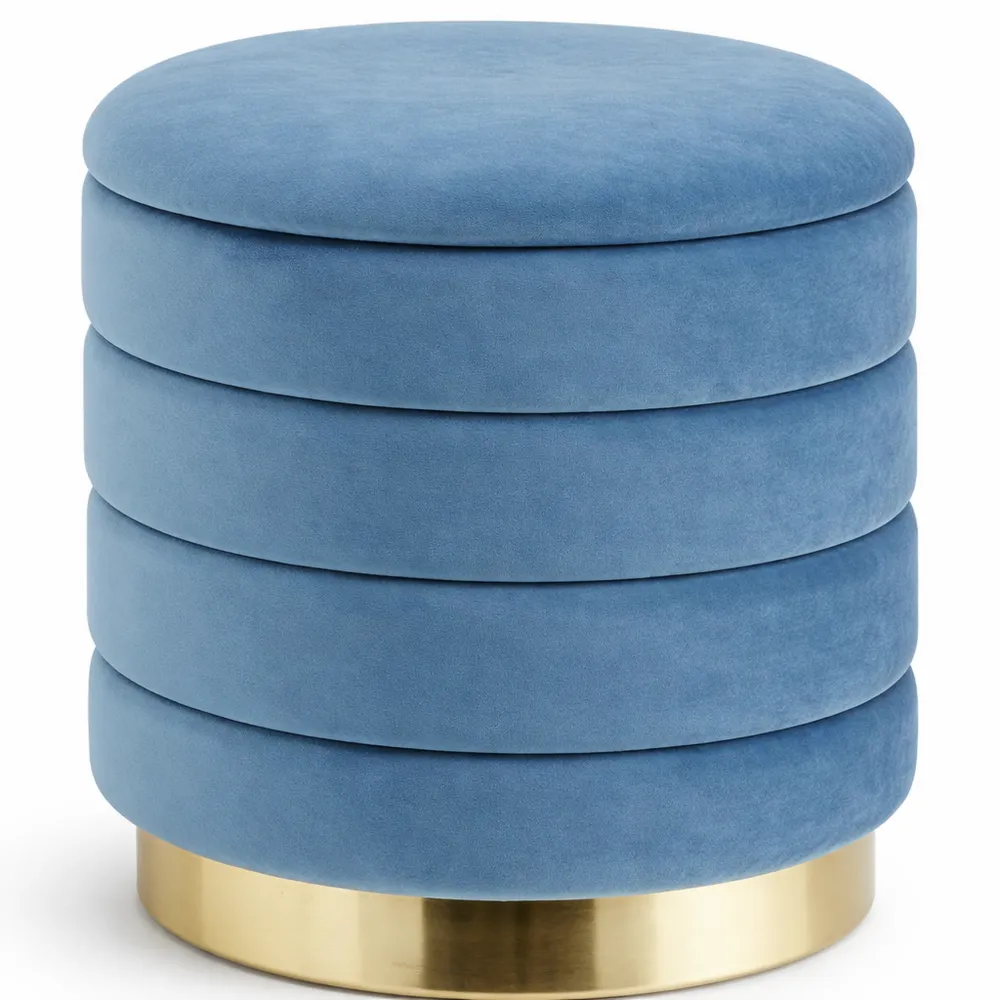 Tabouret de Maquillage Rond en Velours avec Rangement, Couleur Bleu Pétrole