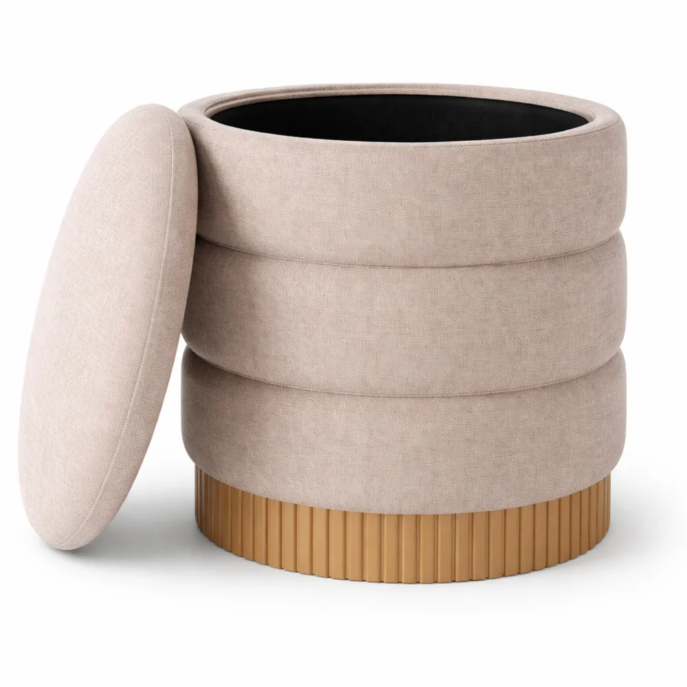 Tabouret de Rangement Rond avec Couvercle Amovible et Siège Rembourré, Salon et Chambre