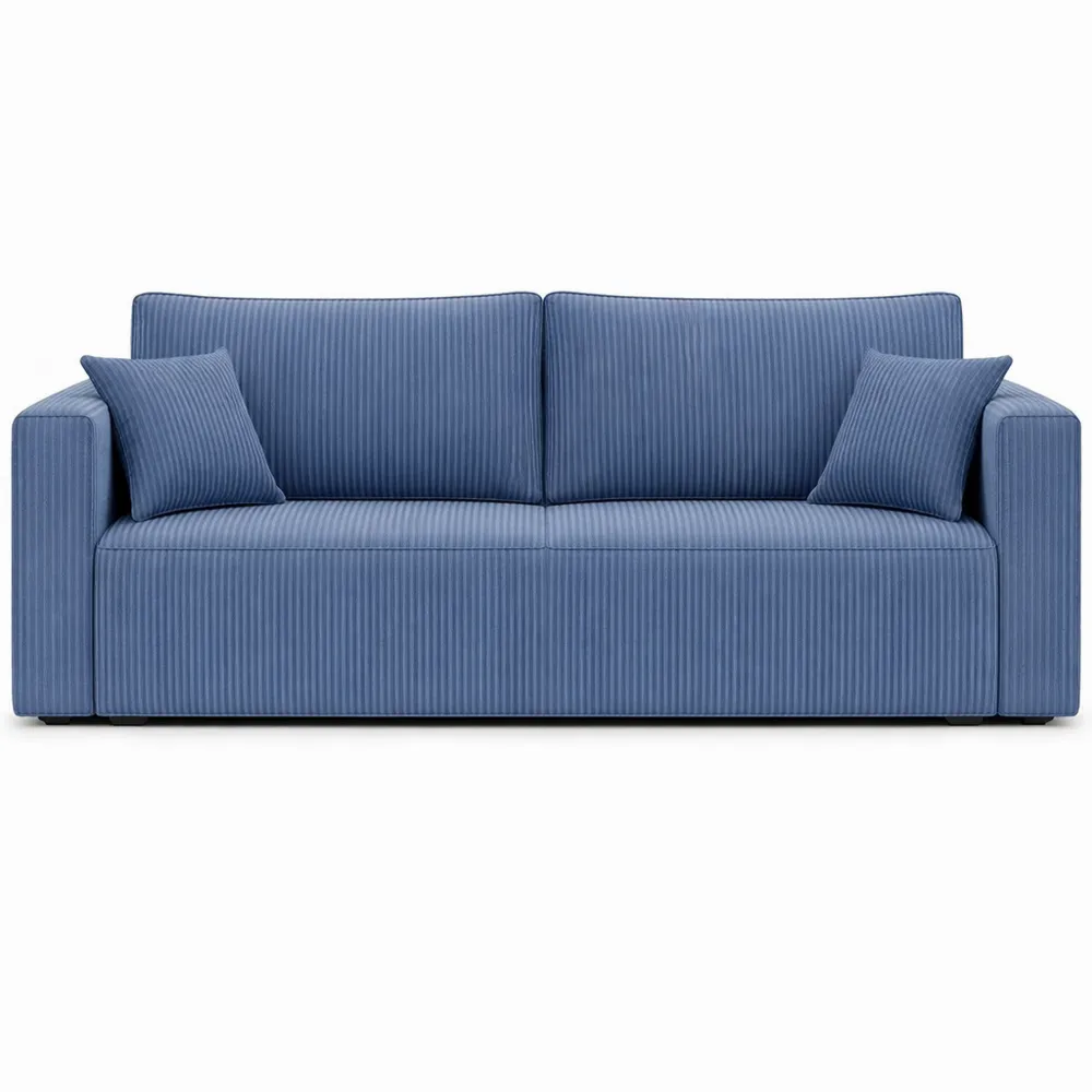 Canapé Convertible 3 Places Velours Bleu avec Dossier Confort