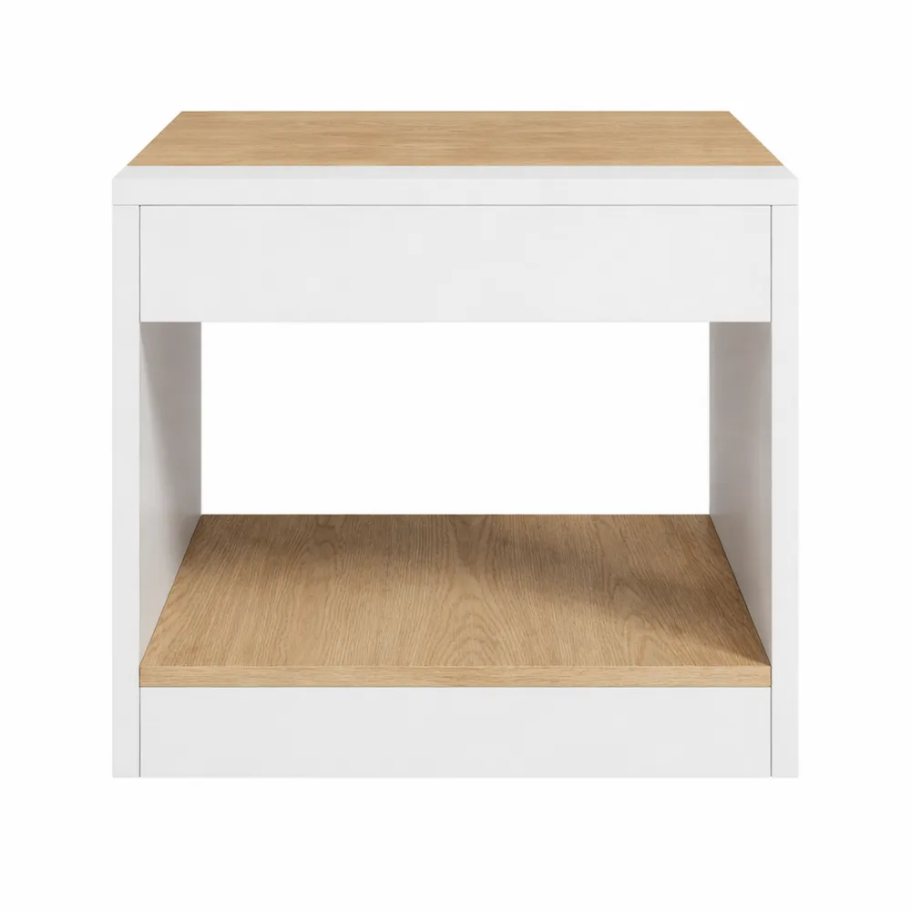 Tables d'appoint en bois rustique pour salon et chambre, 40x40x45 cm, blanc et naturel