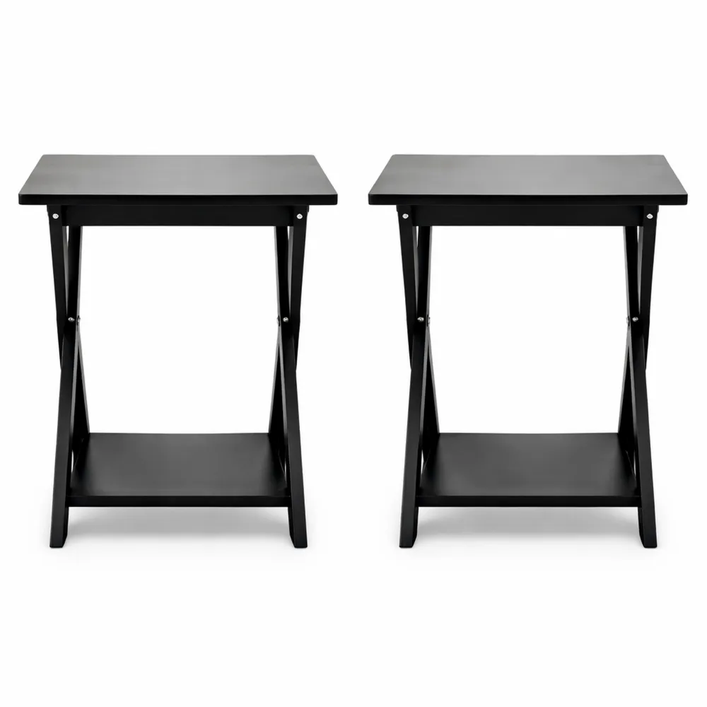 Table d'appoint croisée moderne en bois dense, marron, lot de 2