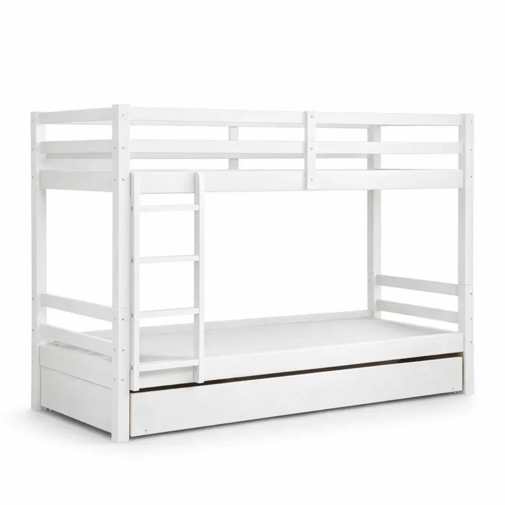 Lit superposé enfant avec escalier et lit gigogne, sans matelas, 140x200cm