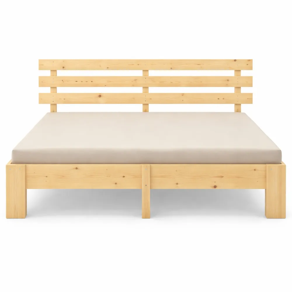 Lit simple en bois avec sommier à lattes 140x200 cm, finition naturelle