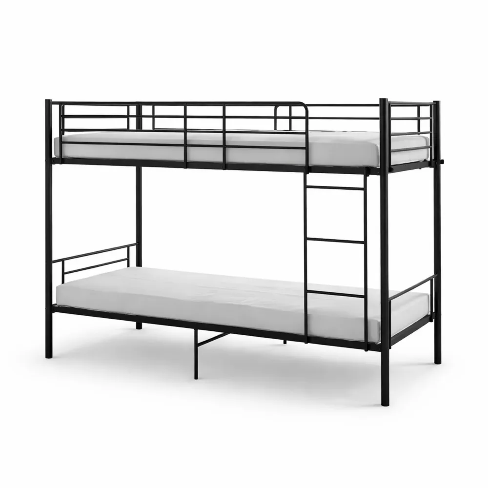 Lit superposé en métal pour adultes avec sommier à lattes 90x200 cm - Noir