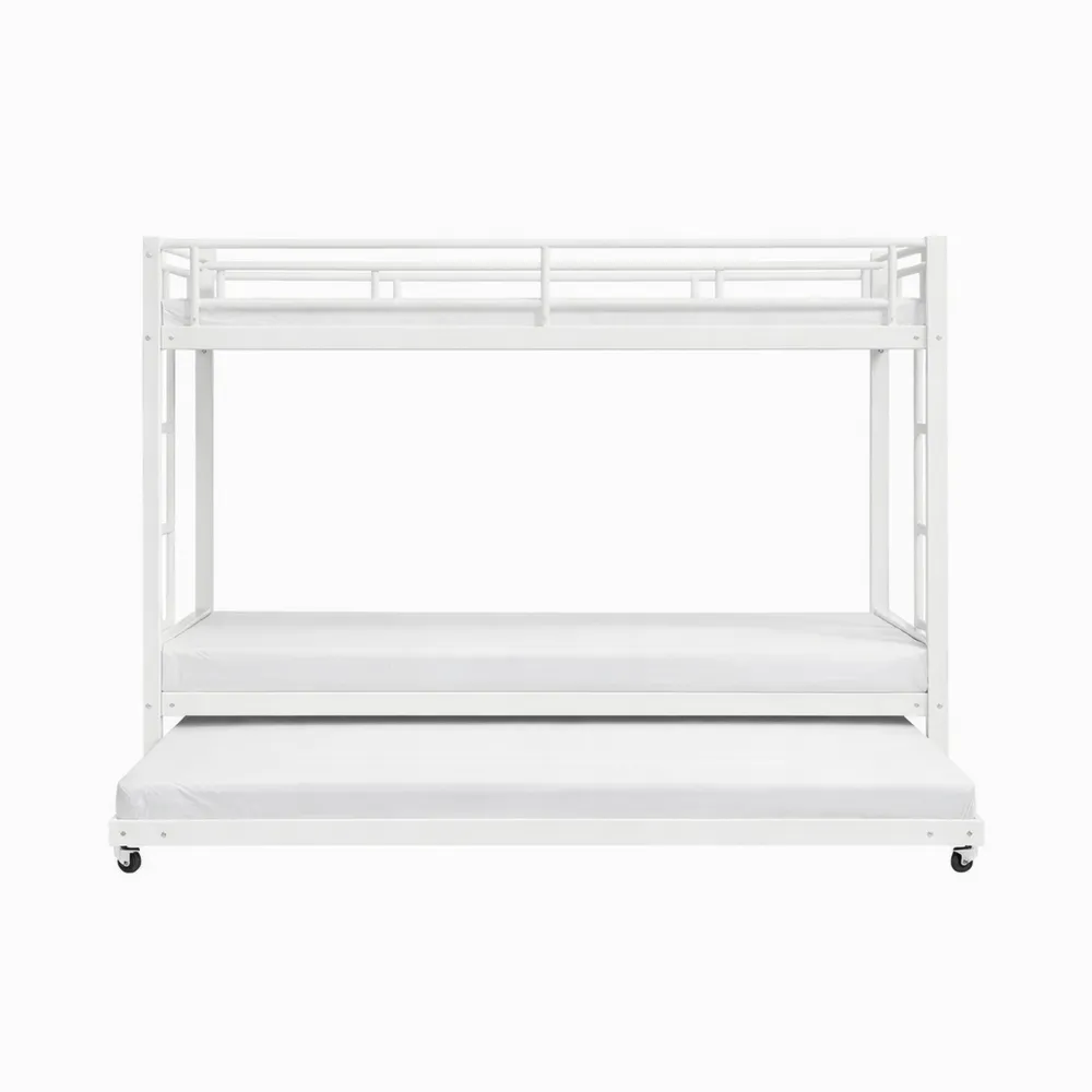 Lit superposé 90x200 cm avec lit gigogne, escaliers et barrières de sécurité