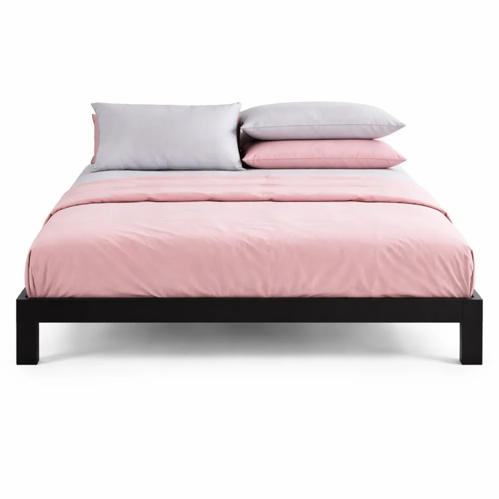 Sommier double en métal 140x190 cm avec lattes en bois, hauteur 26 cm, facile à assembler, noir