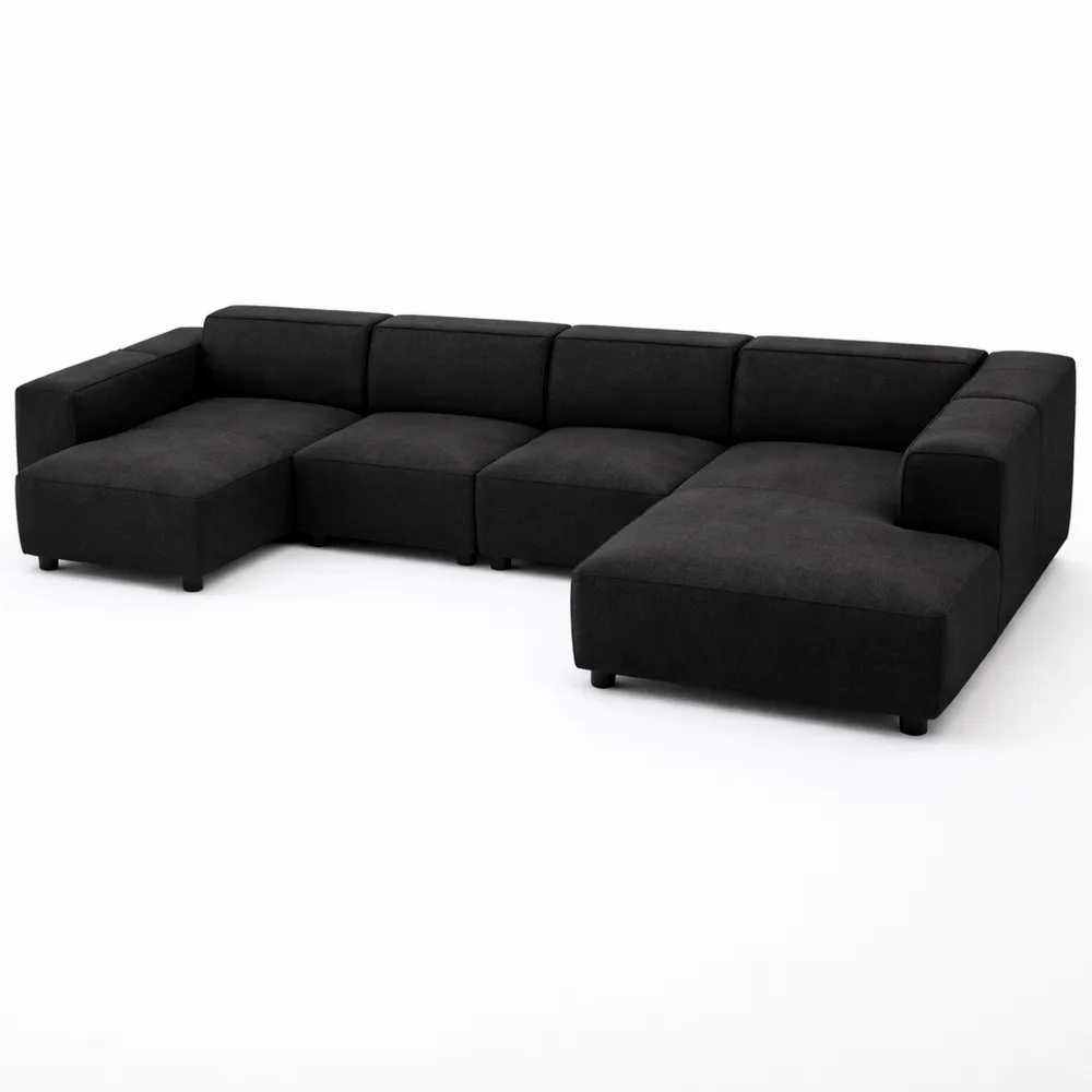 Canapé d'angle panoramique avec méridienne droite en tissu anthracite