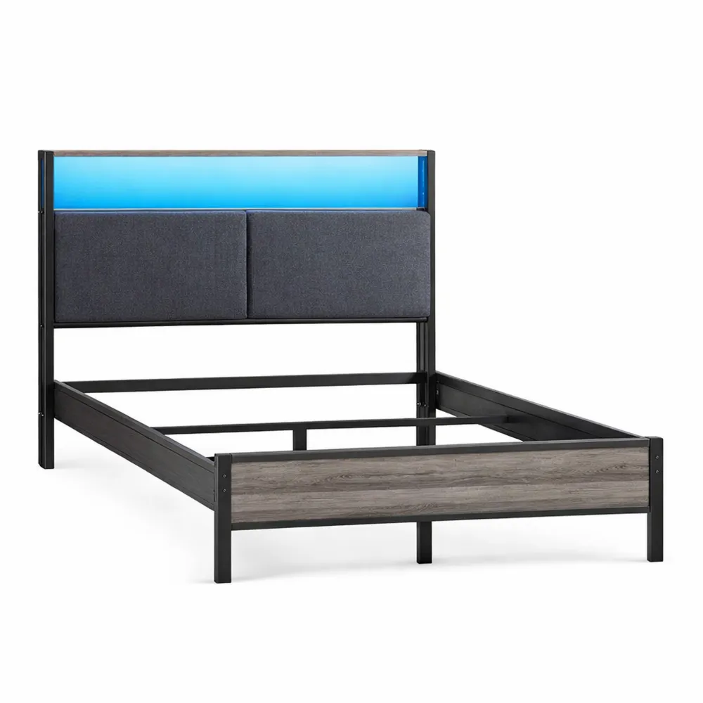 Cadre de lit simple 120 x 200 avec multiprise et bande LED