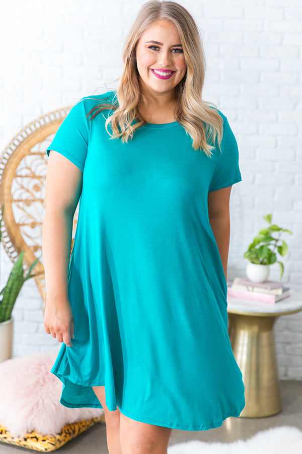 Back To Basics Shift Dress in Turquoise-Beginning Fashion