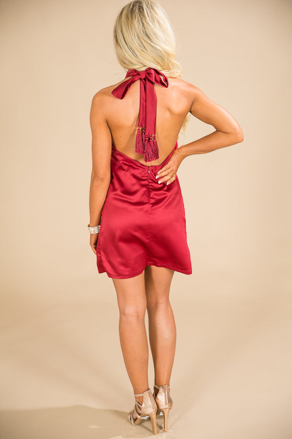 First Class Ticket Satin Dress in Wine-Beginning Fashion