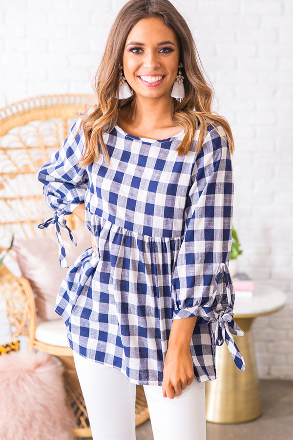 Gingham Gorgeous Linen Shift Top-Beginning Fashion