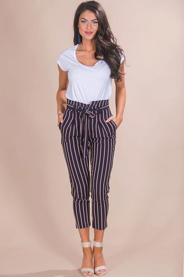 Beachy Chic Stripe Trousers in Navy-Beginning Fashion