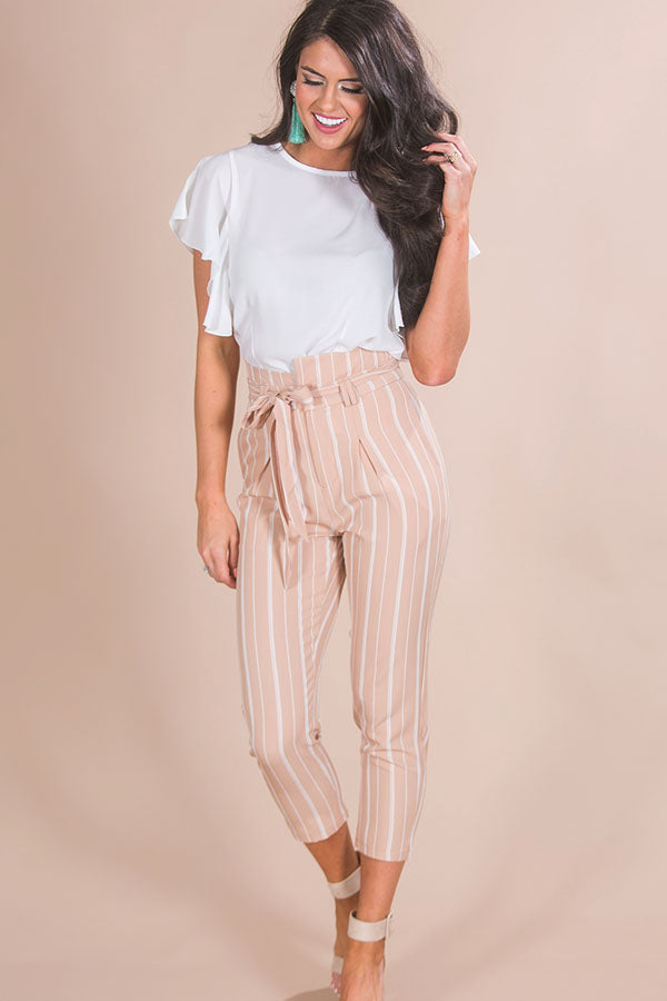 Beachy Chic Stripe Trousers in Tan-Beginning Fashion