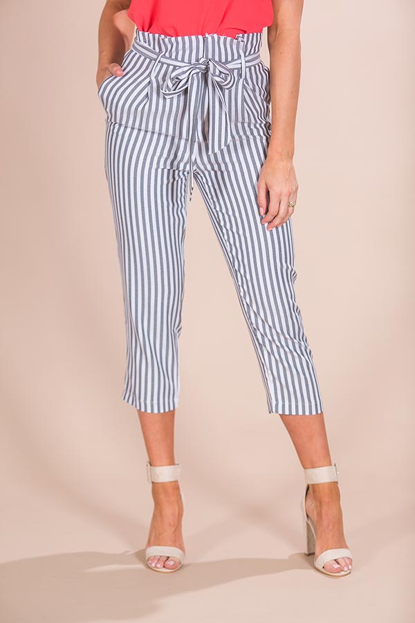 Beachy Chic Stripe Trousers in White-Beginning Fashion