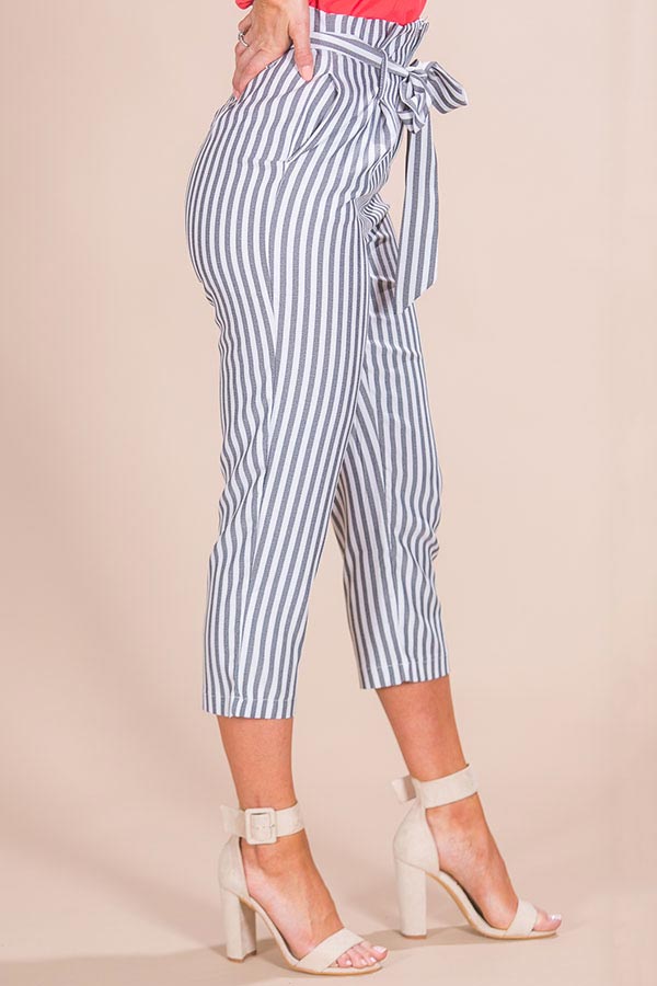 Beachy Chic Stripe Trousers in White-Beginning Fashion