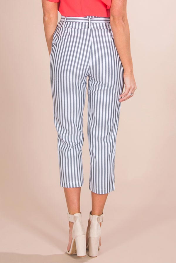 Beachy Chic Stripe Trousers in White-Beginning Fashion