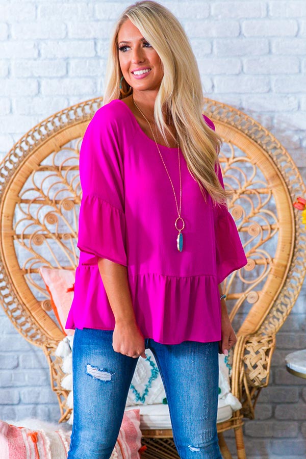 Barcelona Bombshell Shift Top In Fuchsia-Beginning Fashion