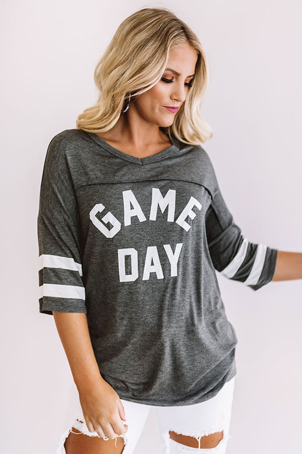 Game Day Varsity Shift Tee in Charcoal-Beginning Fashion