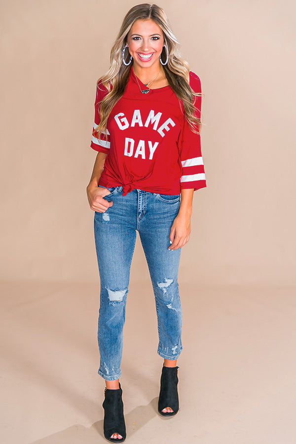 Game Day Varsity Shift Tee in Red-Beginning Fashion