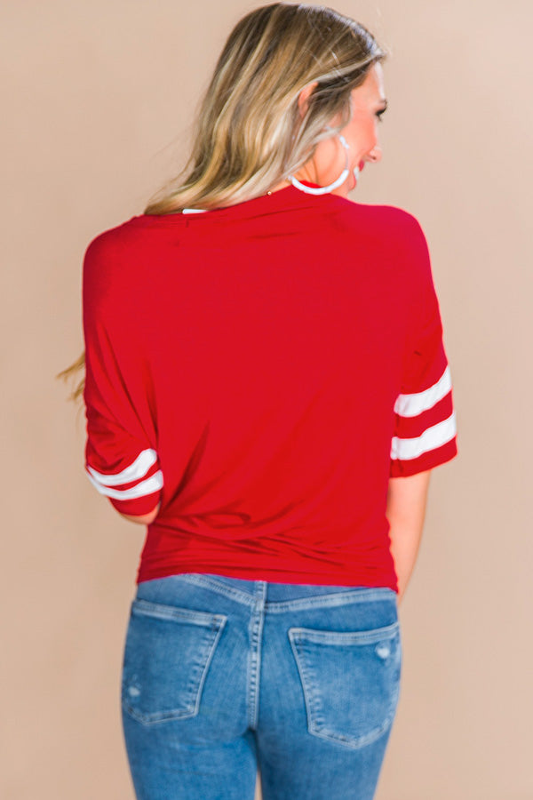 Game Day Varsity Shift Tee in Red-Beginning Fashion