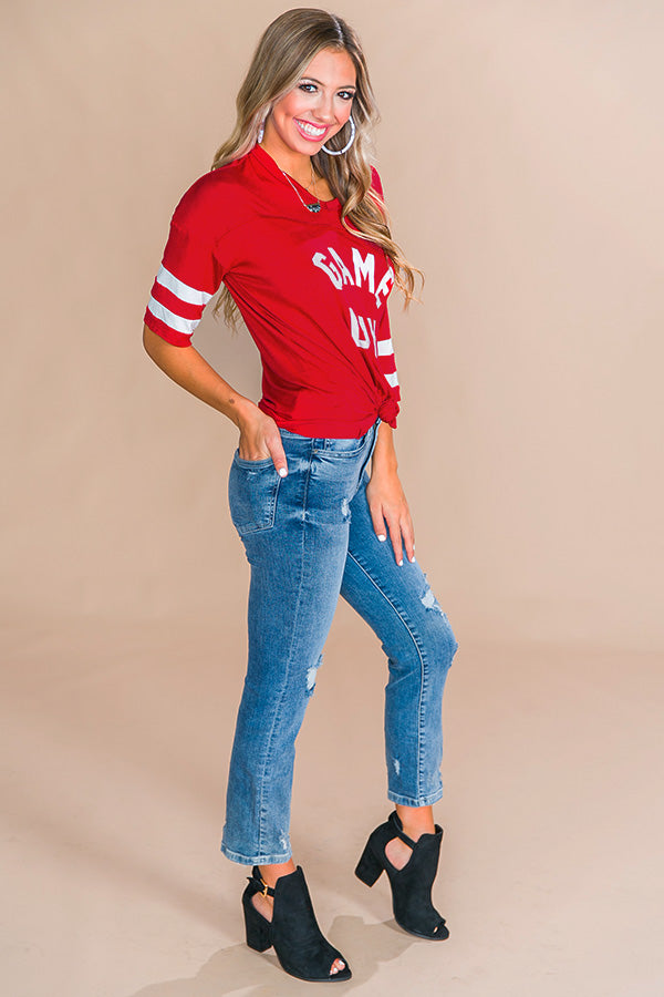 Game Day Varsity Shift Tee in Red-Beginning Fashion
