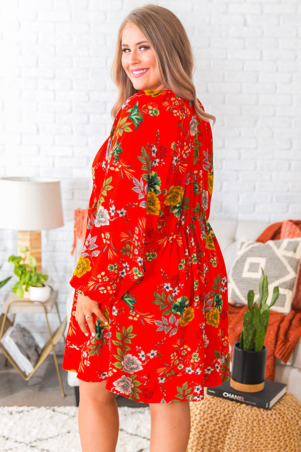 Harvest Happiness Floral Shift Dress in Scarlet Curves-Beginning Fashion