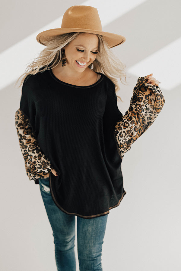 Hello Lovely Waffle Knit Shift Top in Leopard-Beginning Fashion