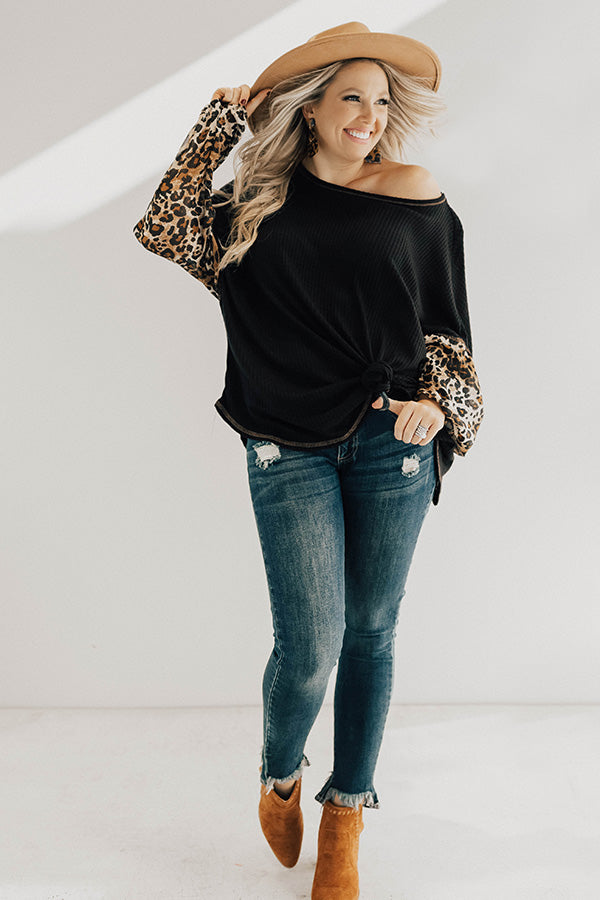 Hello Lovely Waffle Knit Shift Top in Leopard-Beginning Fashion