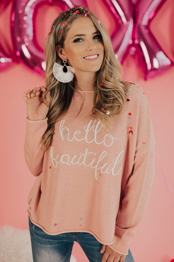 Hello Beautiful Embroidered Shift Sweater-Beginning Fashion