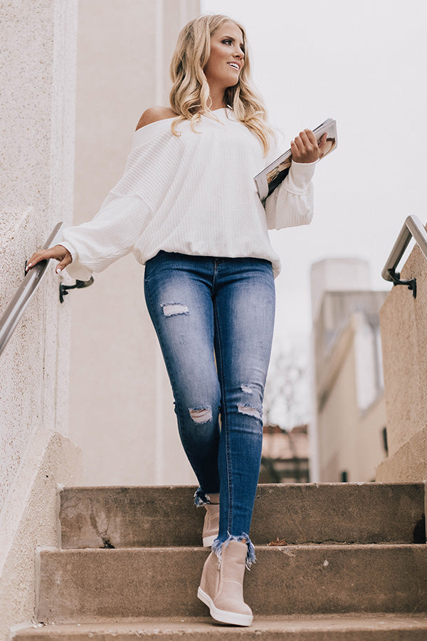 Brunch On Broadway Waffle Knit Top In White-Beginning Fashion